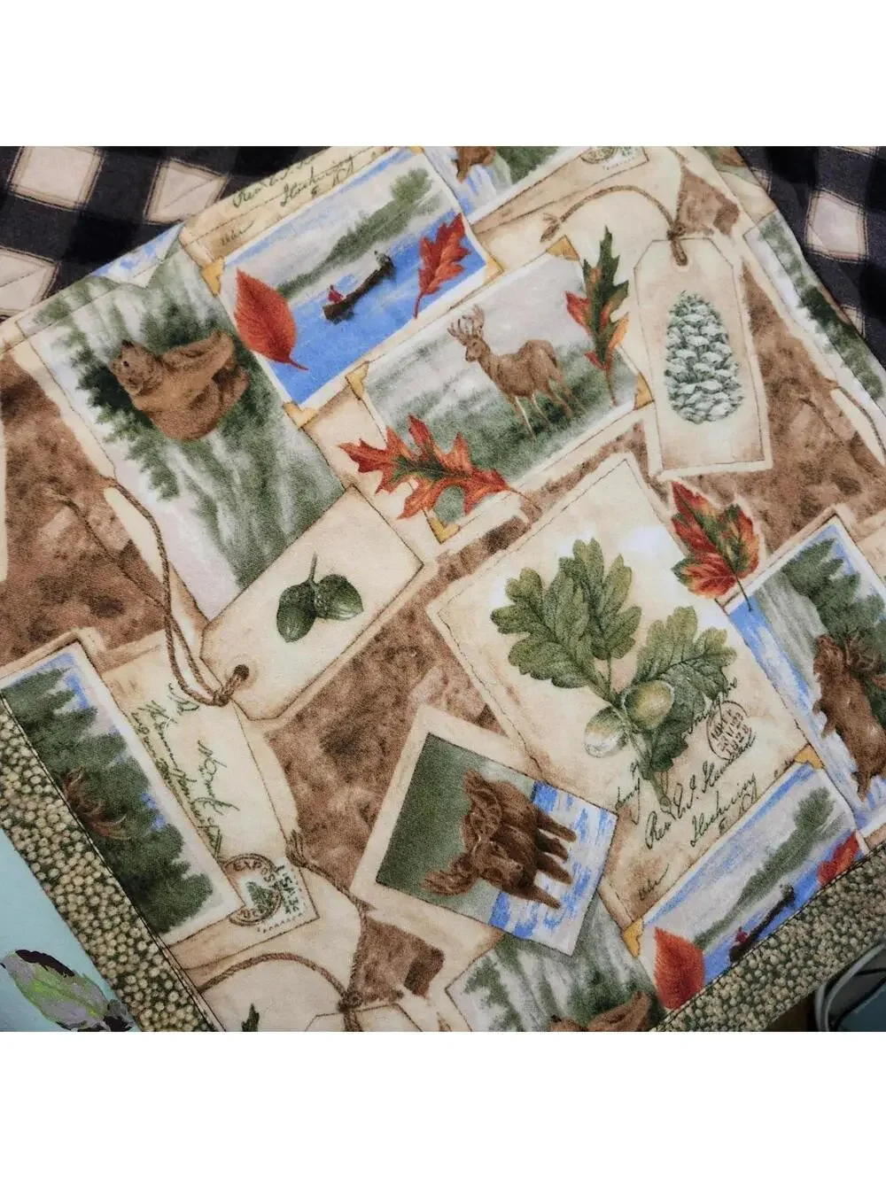 NEW Stunning Handmade Flannel Patchwork Quilt Nature Checkered 60 x 62 inches